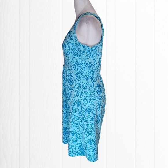 Tehama Women's Blue Damask V-Neck Sleeveless Pleated Midi Dress Size Small - Picture 6 of 11